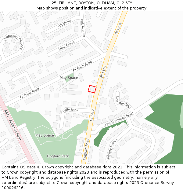 25, FIR LANE, ROYTON, OLDHAM, OL2 6TY: Location map and indicative extent of plot