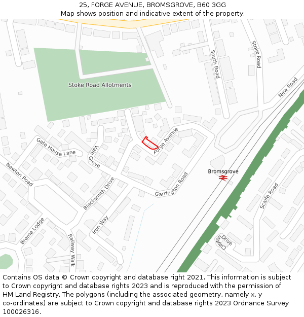 25, FORGE AVENUE, BROMSGROVE, B60 3GG: Location map and indicative extent of plot