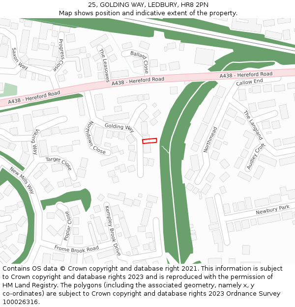 25, GOLDING WAY, LEDBURY, HR8 2PN: Location map and indicative extent of plot