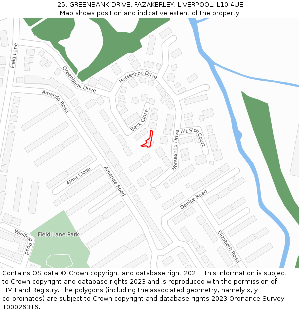 25, GREENBANK DRIVE, FAZAKERLEY, LIVERPOOL, L10 4UE: Location map and indicative extent of plot
