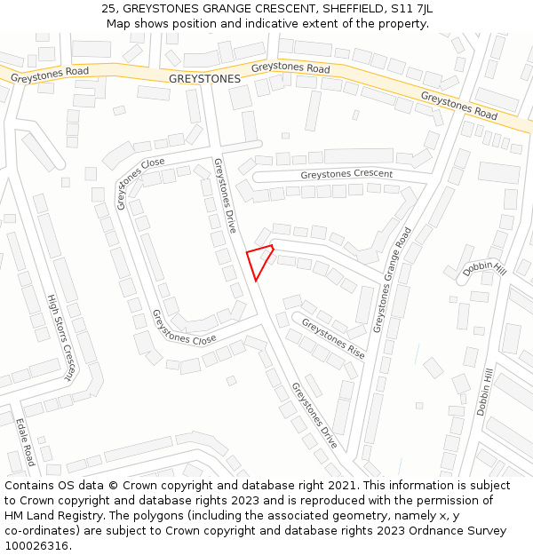 25, GREYSTONES GRANGE CRESCENT, SHEFFIELD, S11 7JL: Location map and indicative extent of plot