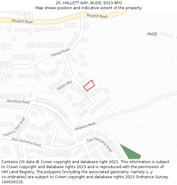 25, HALLETT WAY, BUDE, EX23 8PG: Location map and indicative extent of plot