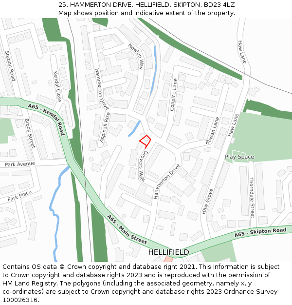 25, HAMMERTON DRIVE, HELLIFIELD, SKIPTON, BD23 4LZ: Location map and indicative extent of plot