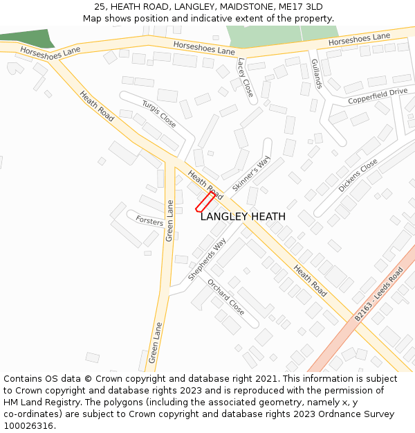 25, HEATH ROAD, LANGLEY, MAIDSTONE, ME17 3LD: Location map and indicative extent of plot