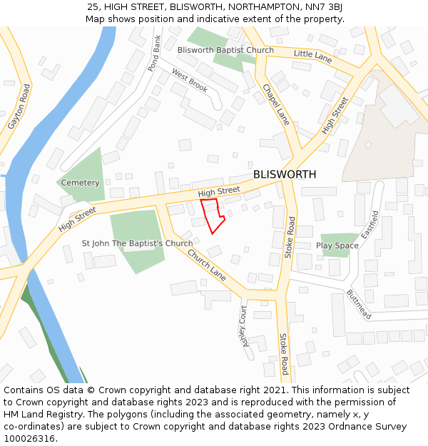 25, HIGH STREET, BLISWORTH, NORTHAMPTON, NN7 3BJ: Location map and indicative extent of plot