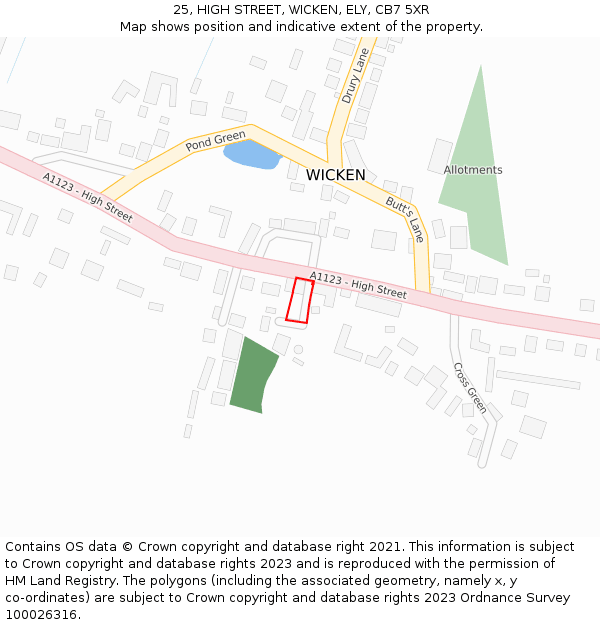 25, HIGH STREET, WICKEN, ELY, CB7 5XR: Location map and indicative extent of plot