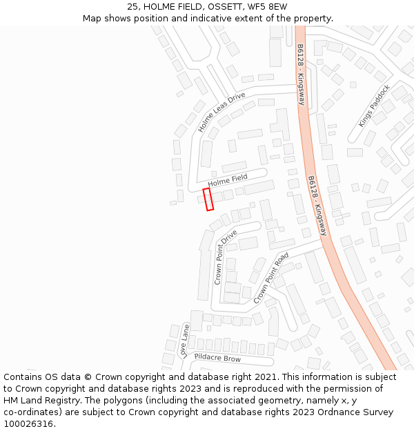 25, HOLME FIELD, OSSETT, WF5 8EW: Location map and indicative extent of plot