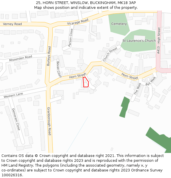 25, HORN STREET, WINSLOW, BUCKINGHAM, MK18 3AP: Location map and indicative extent of plot