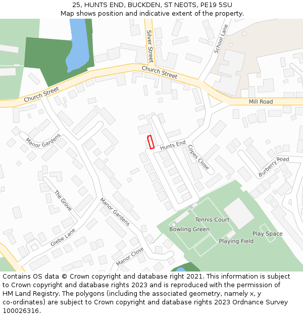 25, HUNTS END, BUCKDEN, ST NEOTS, PE19 5SU: Location map and indicative extent of plot