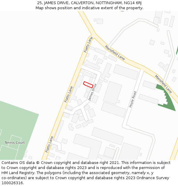 25, JAMES DRIVE, CALVERTON, NOTTINGHAM, NG14 6RJ: Location map and indicative extent of plot