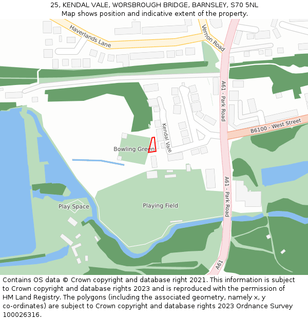 25, KENDAL VALE, WORSBROUGH BRIDGE, BARNSLEY, S70 5NL: Location map and indicative extent of plot