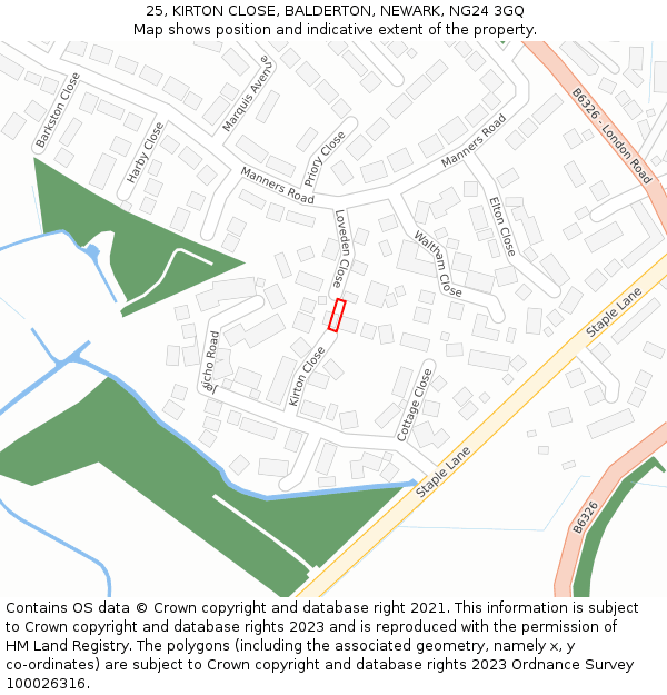 25, KIRTON CLOSE, BALDERTON, NEWARK, NG24 3GQ: Location map and indicative extent of plot