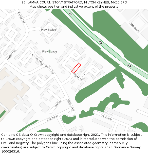 25, LAMVA COURT, STONY STRATFORD, MILTON KEYNES, MK11 1PD: Location map and indicative extent of plot