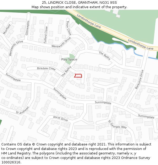 25, LINDRICK CLOSE, GRANTHAM, NG31 9SS: Location map and indicative extent of plot