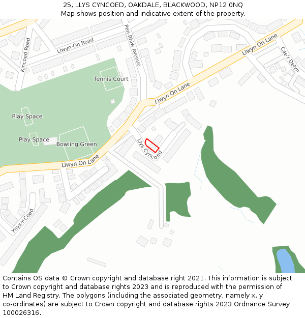 25, LLYS CYNCOED, OAKDALE, BLACKWOOD, NP12 0NQ: Location map and indicative extent of plot