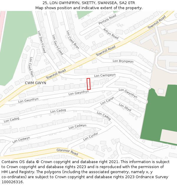 25, LON GWYNFRYN, SKETTY, SWANSEA, SA2 0TR: Location map and indicative extent of plot