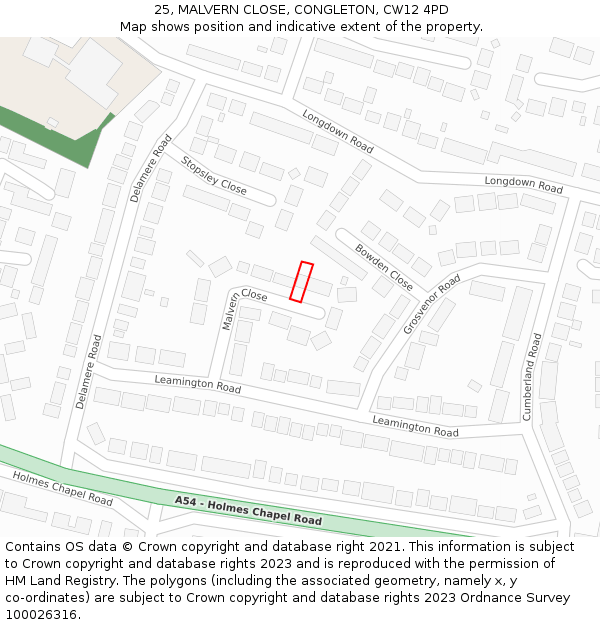 25, MALVERN CLOSE, CONGLETON, CW12 4PD: Location map and indicative extent of plot