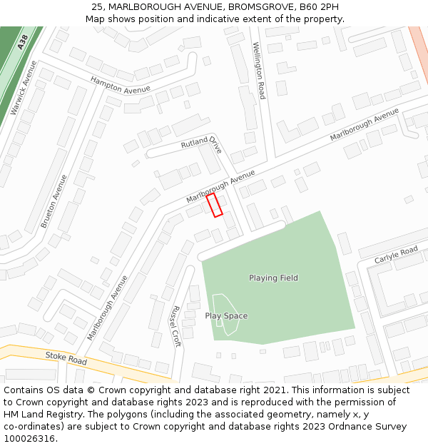 25, MARLBOROUGH AVENUE, BROMSGROVE, B60 2PH: Location map and indicative extent of plot