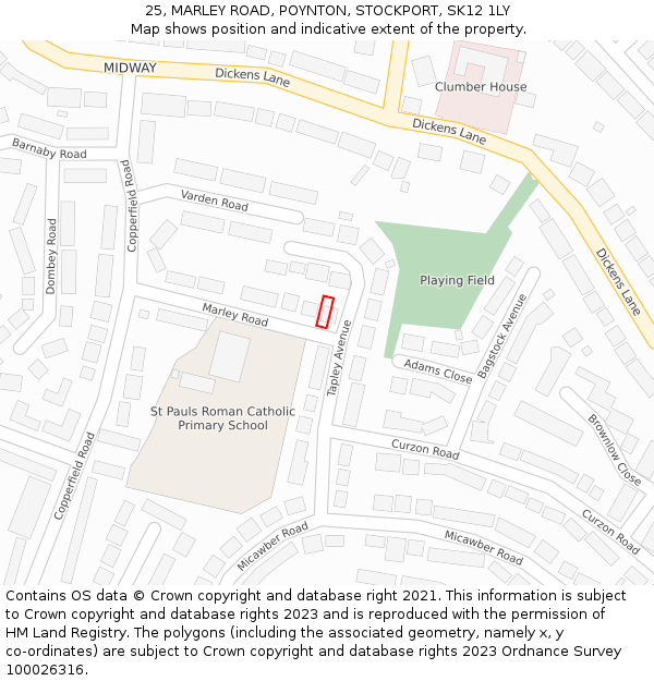 25, MARLEY ROAD, POYNTON, STOCKPORT, SK12 1LY: Location map and indicative extent of plot