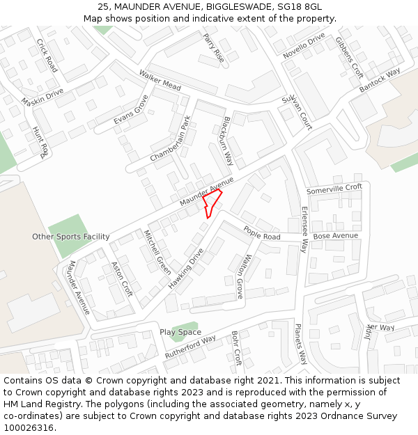 25, MAUNDER AVENUE, BIGGLESWADE, SG18 8GL: Location map and indicative extent of plot