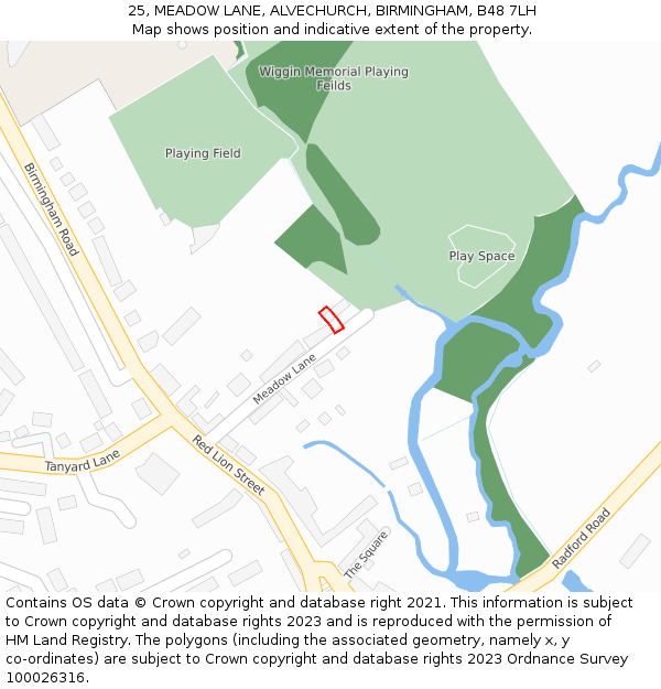 25, MEADOW LANE, ALVECHURCH, BIRMINGHAM, B48 7LH: Location map and indicative extent of plot