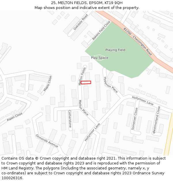 25, MELTON FIELDS, EPSOM, KT19 9QH: Location map and indicative extent of plot