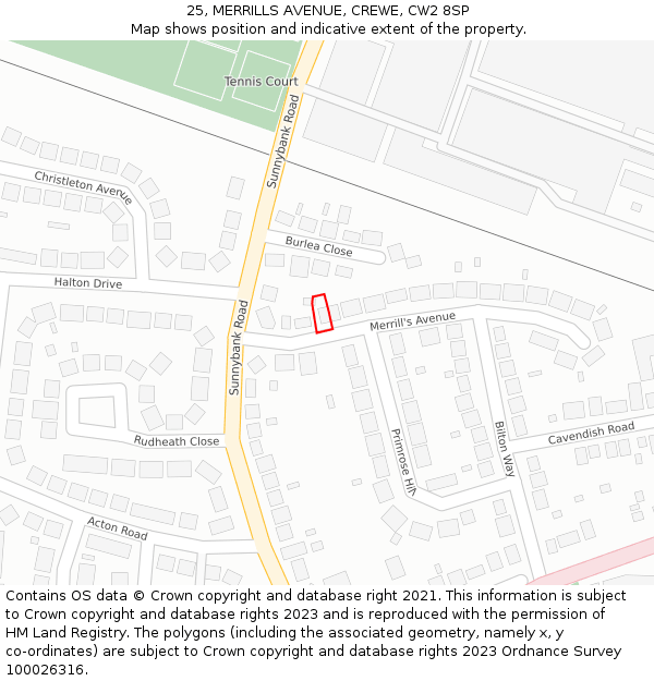 25, MERRILLS AVENUE, CREWE, CW2 8SP: Location map and indicative extent of plot