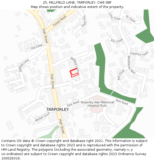 25, MILLFIELD LANE, TARPORLEY, CW6 0BF: Location map and indicative extent of plot