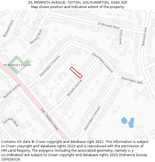 25, MORPETH AVENUE, TOTTON, SOUTHAMPTON, SO40 3QF: Location map and indicative extent of plot