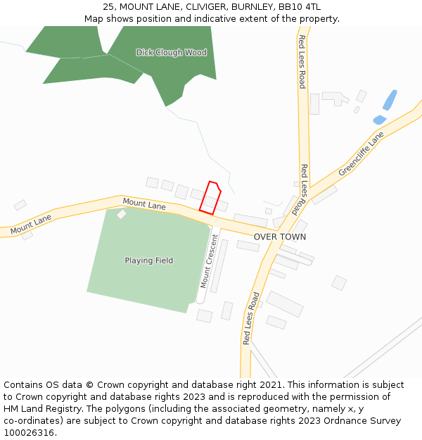 25, MOUNT LANE, CLIVIGER, BURNLEY, BB10 4TL: Location map and indicative extent of plot