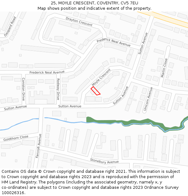 25, MOYLE CRESCENT, COVENTRY, CV5 7EU: Location map and indicative extent of plot