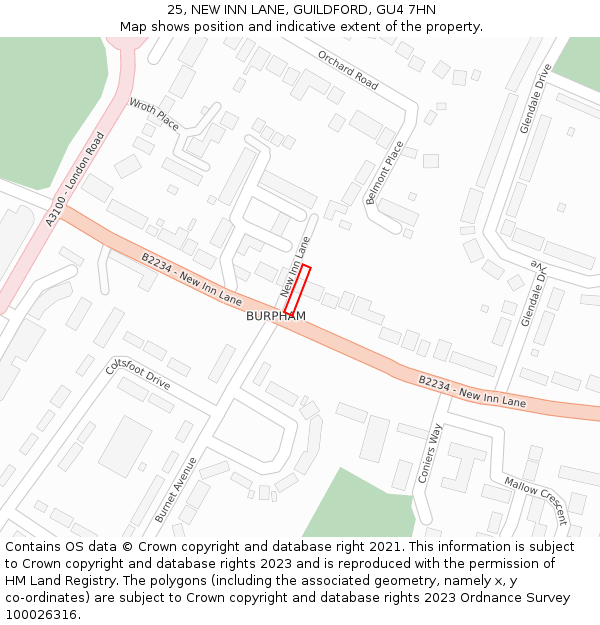 25, NEW INN LANE, GUILDFORD, GU4 7HN: Location map and indicative extent of plot