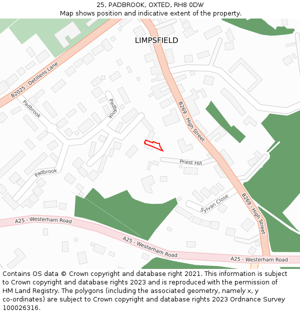 25, PADBROOK, OXTED, RH8 0DW: Location map and indicative extent of plot