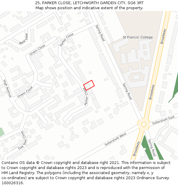 25, PARKER CLOSE, LETCHWORTH GARDEN CITY, SG6 3RT: Location map and indicative extent of plot