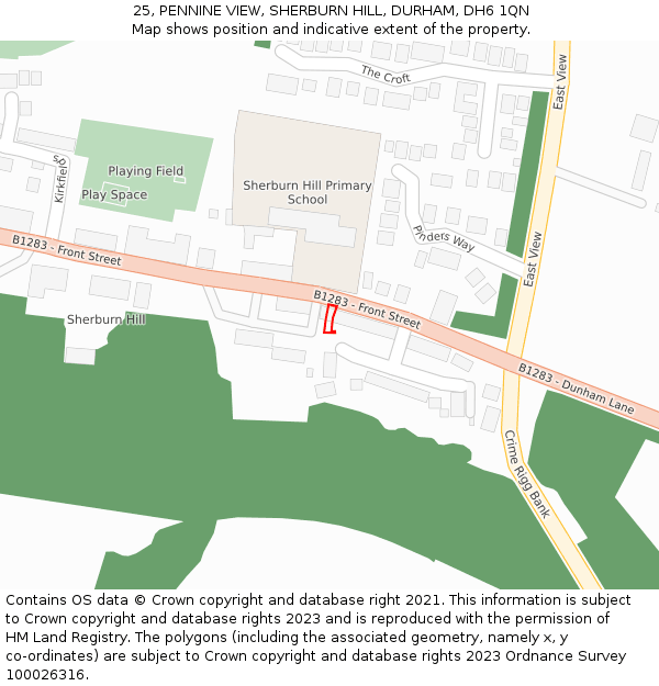 25, PENNINE VIEW, SHERBURN HILL, DURHAM, DH6 1QN: Location map and indicative extent of plot