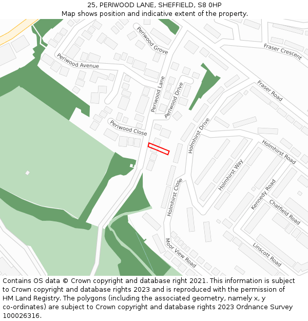 25, PERIWOOD LANE, SHEFFIELD, S8 0HP: Location map and indicative extent of plot