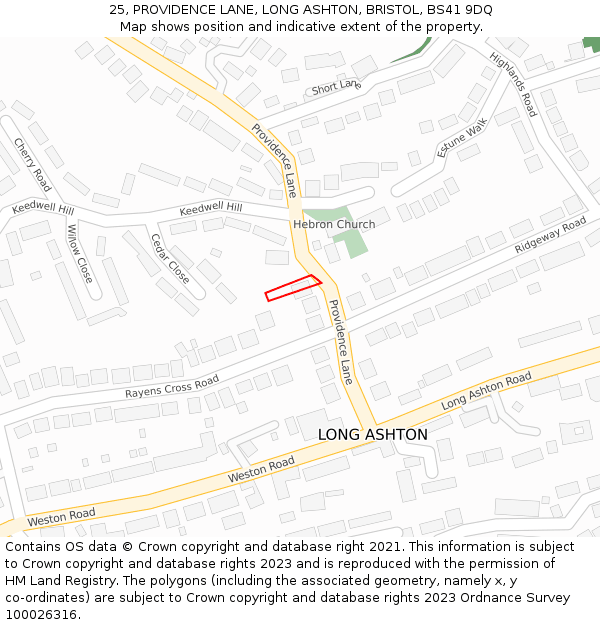 25, PROVIDENCE LANE, LONG ASHTON, BRISTOL, BS41 9DQ: Location map and indicative extent of plot