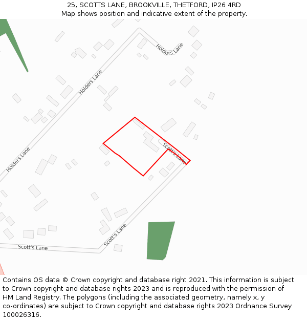 25, SCOTTS LANE, BROOKVILLE, THETFORD, IP26 4RD: Location map and indicative extent of plot