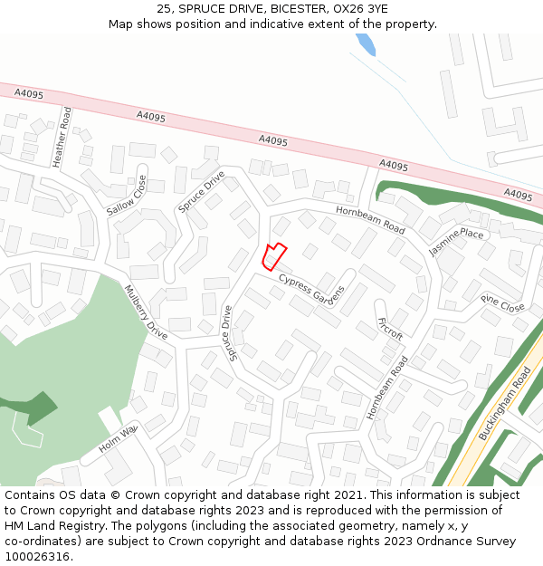 25, SPRUCE DRIVE, BICESTER, OX26 3YE: Location map and indicative extent of plot