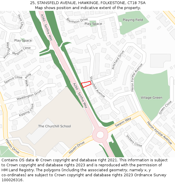 25, STANSFELD AVENUE, HAWKINGE, FOLKESTONE, CT18 7SA: Location map and indicative extent of plot