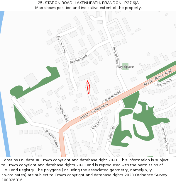 25, STATION ROAD, LAKENHEATH, BRANDON, IP27 9JA: Location map and indicative extent of plot