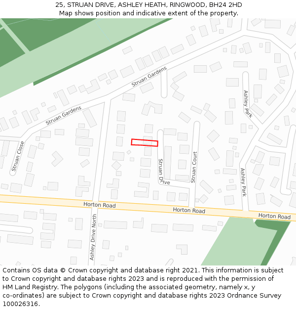 25, STRUAN DRIVE, ASHLEY HEATH, RINGWOOD, BH24 2HD: Location map and indicative extent of plot