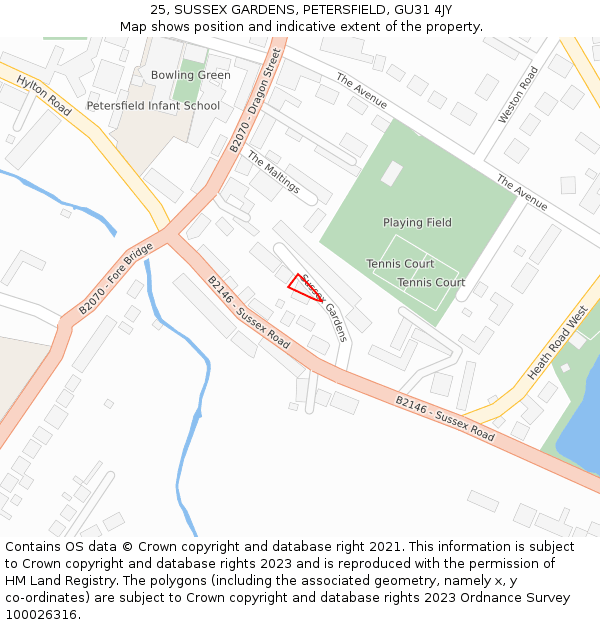 25, SUSSEX GARDENS, PETERSFIELD, GU31 4JY: Location map and indicative extent of plot