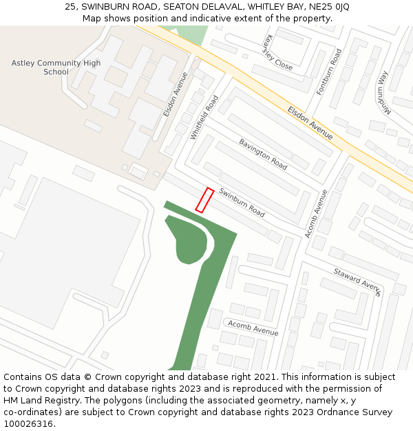 25, SWINBURN ROAD, SEATON DELAVAL, WHITLEY BAY, NE25 0JQ: Location map and indicative extent of plot