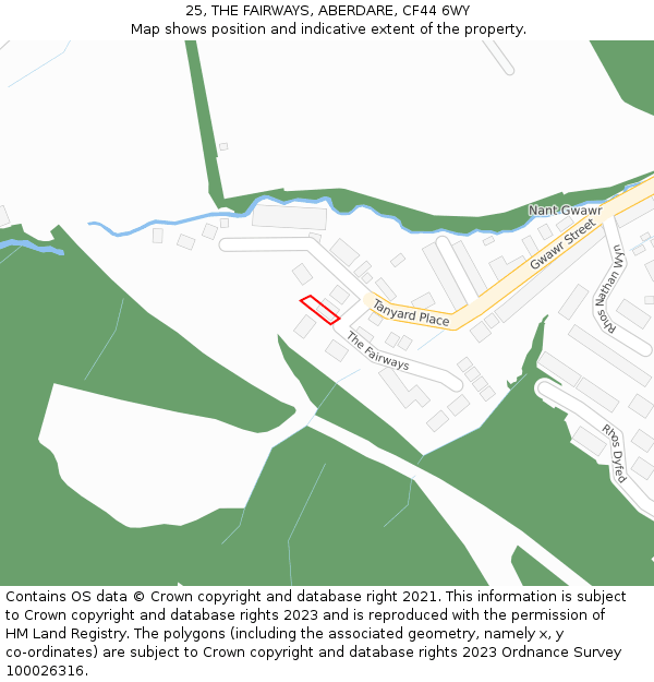 25, THE FAIRWAYS, ABERDARE, CF44 6WY: Location map and indicative extent of plot