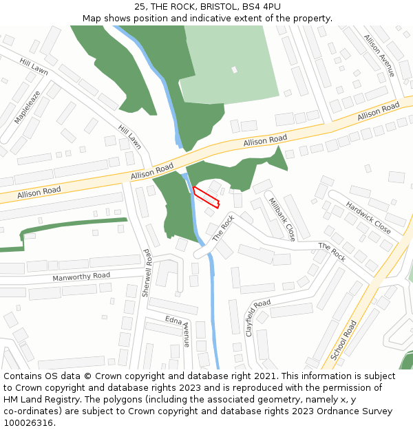 25, THE ROCK, BRISTOL, BS4 4PU: Location map and indicative extent of plot