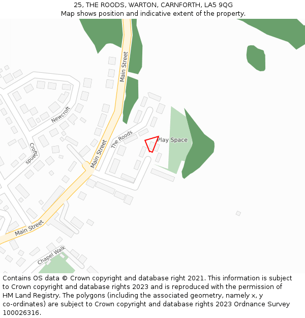 25, THE ROODS, WARTON, CARNFORTH, LA5 9QG: Location map and indicative extent of plot