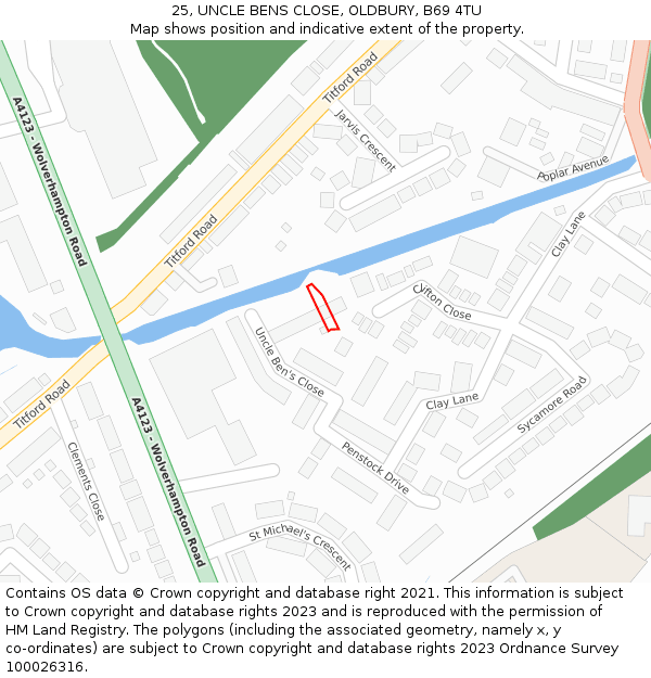 25, UNCLE BENS CLOSE, OLDBURY, B69 4TU: Location map and indicative extent of plot