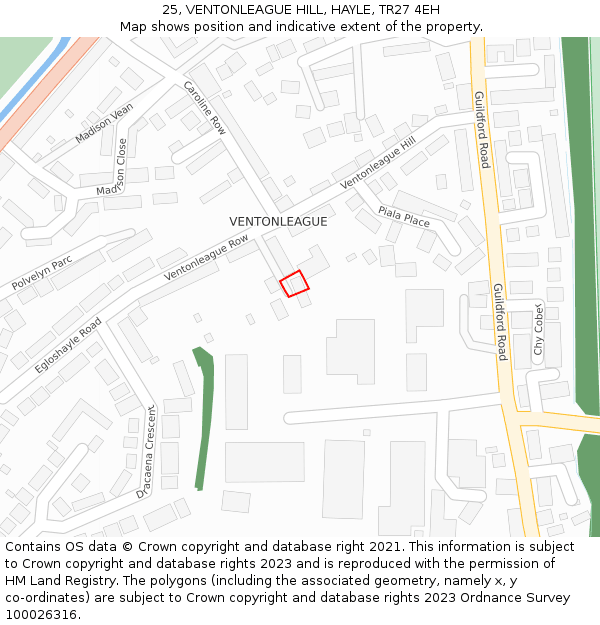 25, VENTONLEAGUE HILL, HAYLE, TR27 4EH: Location map and indicative extent of plot