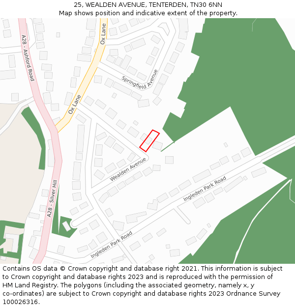 25, WEALDEN AVENUE, TENTERDEN, TN30 6NN: Location map and indicative extent of plot